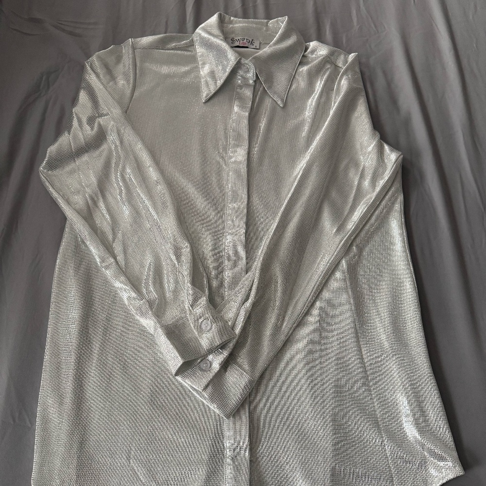 Silver button up shirt